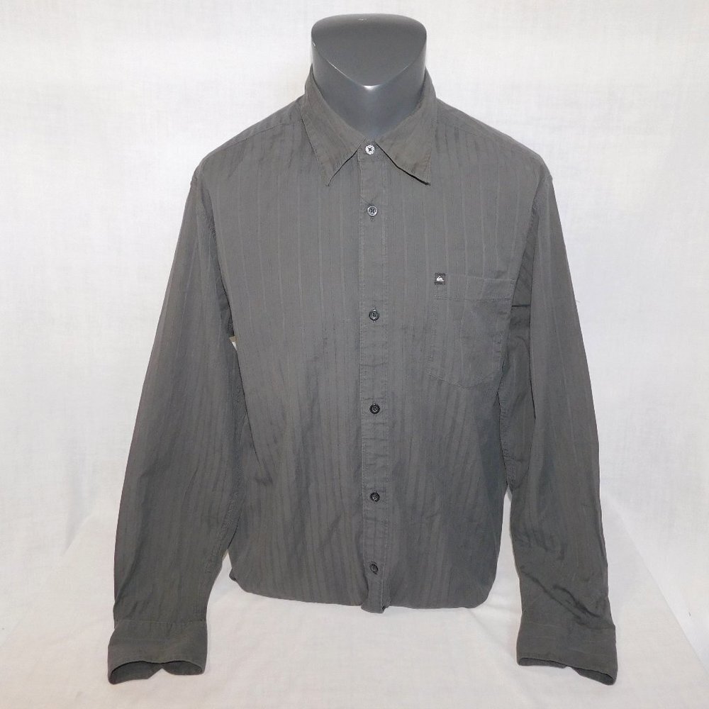 Quiksilver Gray Long Sleeve Button Front shirt Mens L